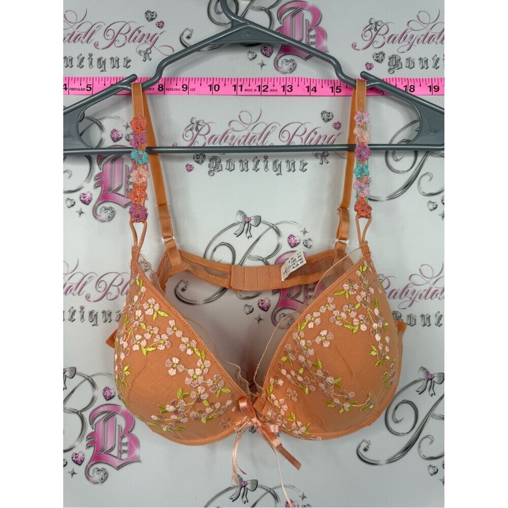 Bra flowers Embroidered Floral Balconette Bra in Peach with Multicolor Accents